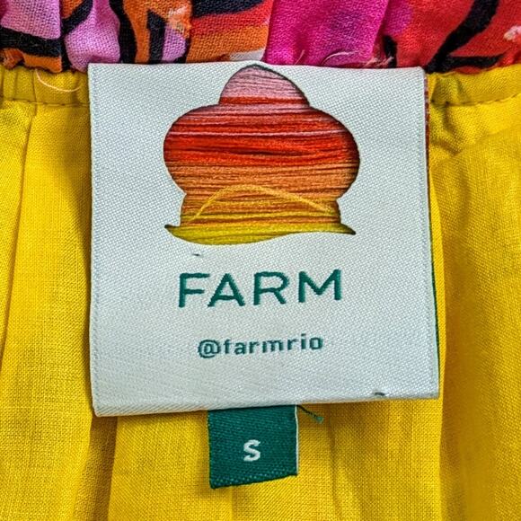 Farm Rio Fruit Dream Ruffle Mini Dress Womens S Yellow Pink Sleeveless Tiered - Picture 2 of 16